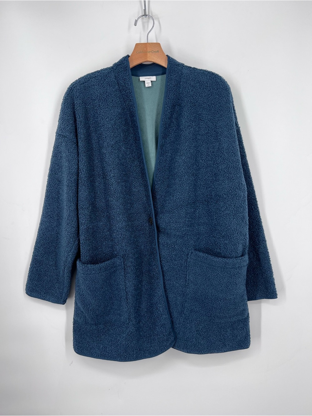 J. Jill Blue Boucle Teddy Fleece Lined Sweater Jacket PETITE